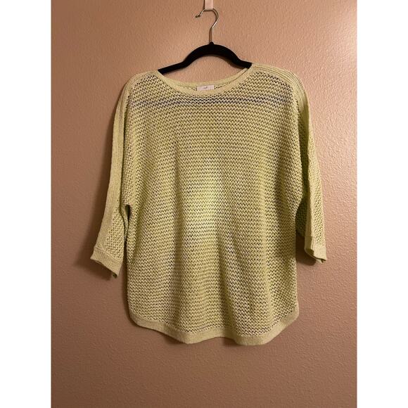 J jill Crochet Mesh Beachy CoastalCore Summer Yellow Greenish Ribbed 3/4 Sleeve - Picture 2 of 10
